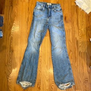 FREE PEOPLE DISTRESSED FLARE JEANS
